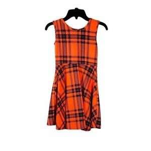 Kids Orange Black Sleeveless Dress Small for Girls Fit and Flare Summer Dress